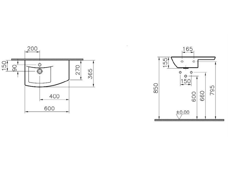 Купить Раковина-столешница Vitra Nuova, крыло справа, белая, 5025B003-0001