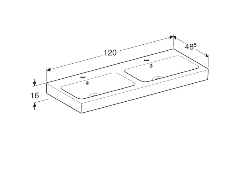 Купить Раковина Geberit iCon 124120000, 120 х 48,5 см, двойная, переливы и отверстия под смесители по центру чаш, белая