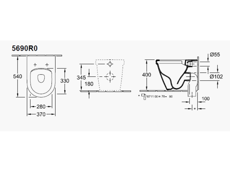 Купить Приставной безободковый унитаз Villeroy&Boch Architectura Oval 5690 R001