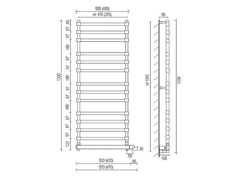 Купить Полотенцесушитель электрический Margaroli Sole 564-14 BOX 5644714CRNB, высота 133 см, ширина 57 см, хром