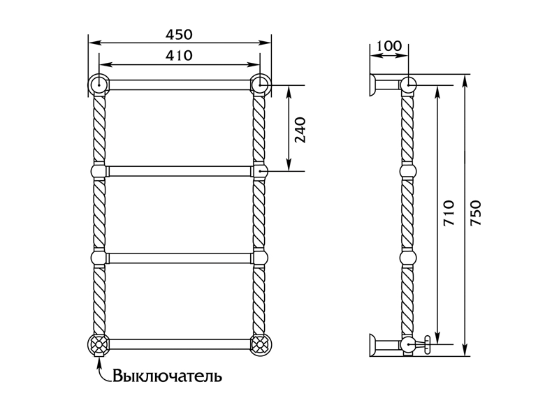 Купить Полотенцесушитель Migliore Edera, ML.EDR-EL.100.br, 41 x 77.5 см - бронза, провод слева