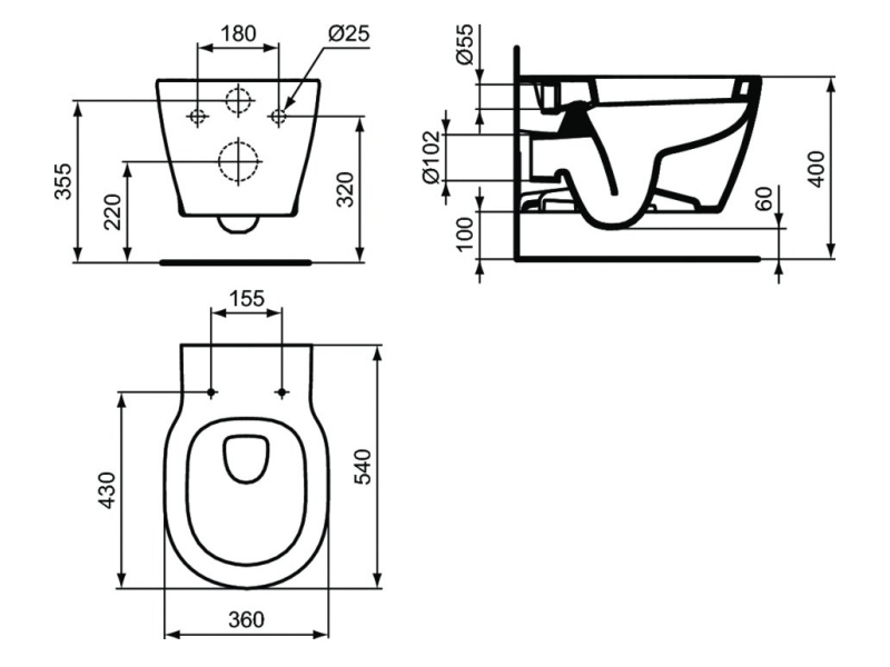 Купить Подвесной безободковый унитаз Ideal Standard Connect Rimless белый, сиденье микролифт, E822301