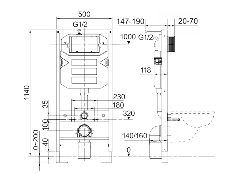 Купить Инсталляция Ceramica Nova Envision с унитазом Ceramica Nova Metric Rimless CN3007, крышка микролифт, клавиша Round чёрный матовый, CN3007_1001B_1000