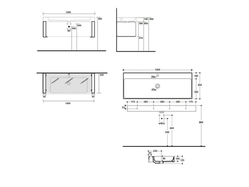 Купить Раковина Kerasan Cento 120 х 45 cм, цвет белый, 353401*1