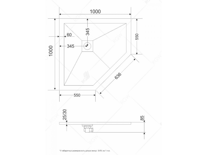 Купить Душевой поддон RGW ST/T-W трапеция 100 x 100 см, 16155100-01