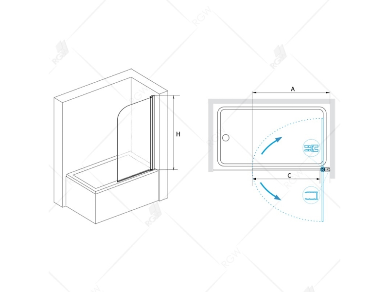 Купить Шторка на ванну RGW SC-09 B, 06110906-14, 60 x 150 см стекло прозрачное, профиль черный