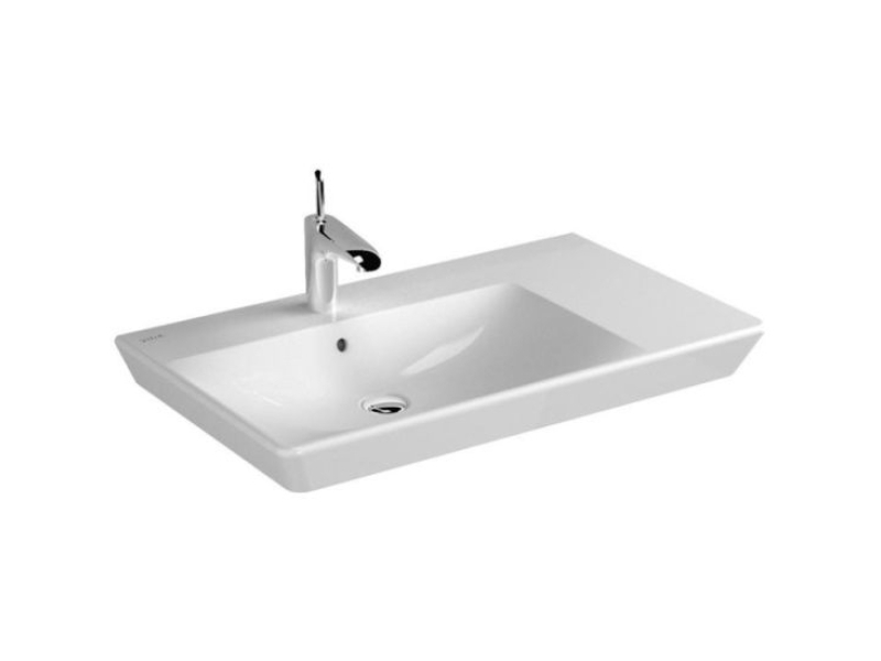 Купить Раковина Vitra T4 4453B003-0001 80 см подвесная асимметричная, 1 отверстие для смесителя, с переливом