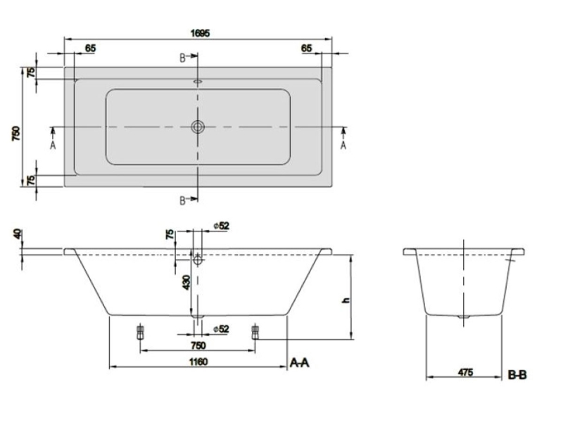 Купить Акриловая ванна Villeroy&Boch Targa Plus Duo 170 х 75 см, UBA170NES2V01