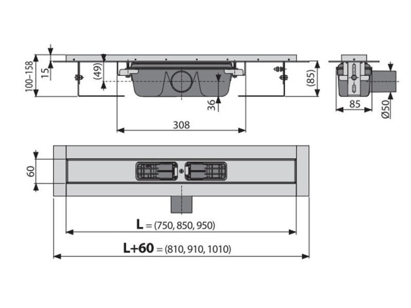 Купить Душевой лоток AlcaPlast APZ1S-950 с порогами для перфорированной решетки