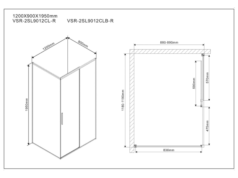 Купить Душевой уголок Vincea Slim 120 x 90 см, стекло прозрачное, профиль черный матовый, VSR-2SL9012CLB-L/R