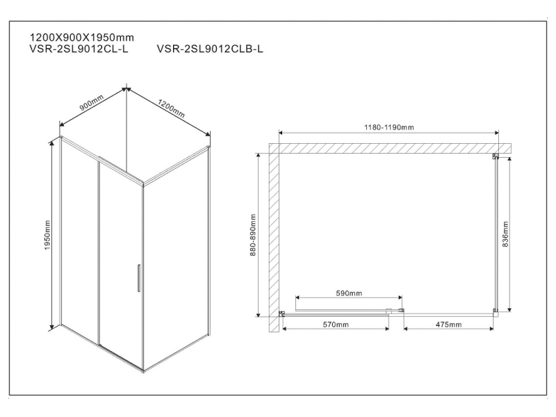 Купить Душевой уголок Vincea Slim 120 x 90 см, стекло прозрачное, профиль черный матовый, VSR-2SL9012CLB-L/R