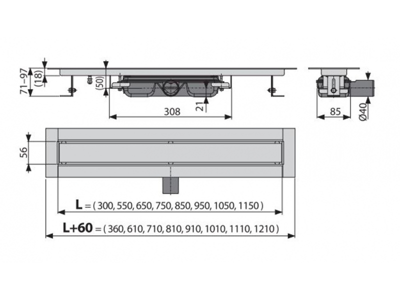 Купить Душевой лоток AlcaPlast APZ115-1050 с решеткой под кладку плитки