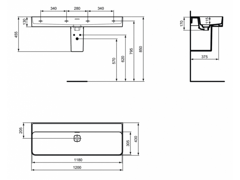 Купить Раковина Ideal Standard Strada II 120 см, белый, T364101