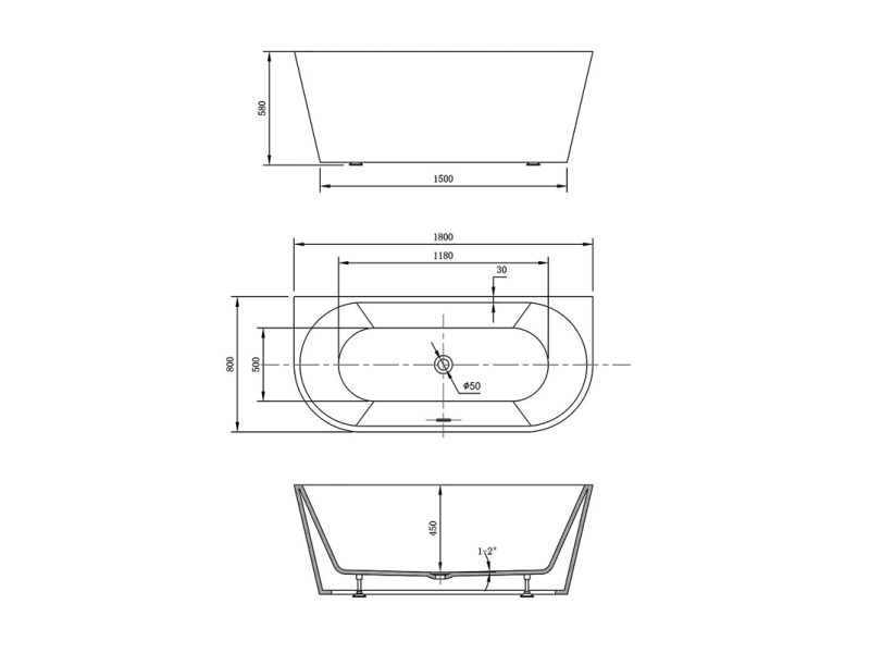 Купить Ванна акриловая Vincea VBT-421-1800, 180 x 80 см, слив-перелив в комплекте, белый