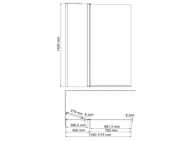 Купить Стеклянная шторка на ванну WasserKraft 48P02-110B, распашная, двустворчатая, с фиксатором