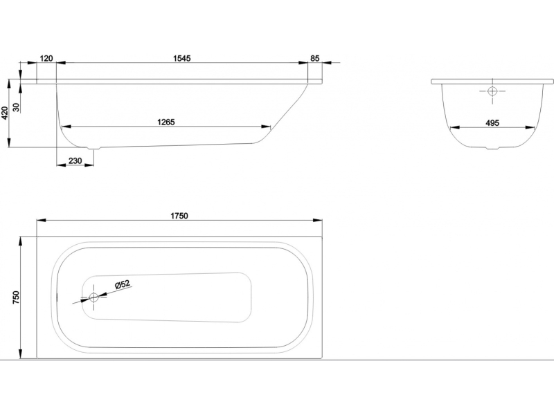 Купить Ванна Bette Form 175 x 75 х 42 см, Glasur Plus, с шумоизоляцией, для стандартного слива-перелива, 2949-000 AD PLUS