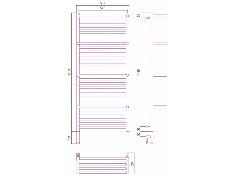 Купить Полотенцесушитель электрический Сунержа Богема 3.0 1200 x 500 с 4 полками, ширина 53.2 см, высота 132.4 см, сатин, L/R