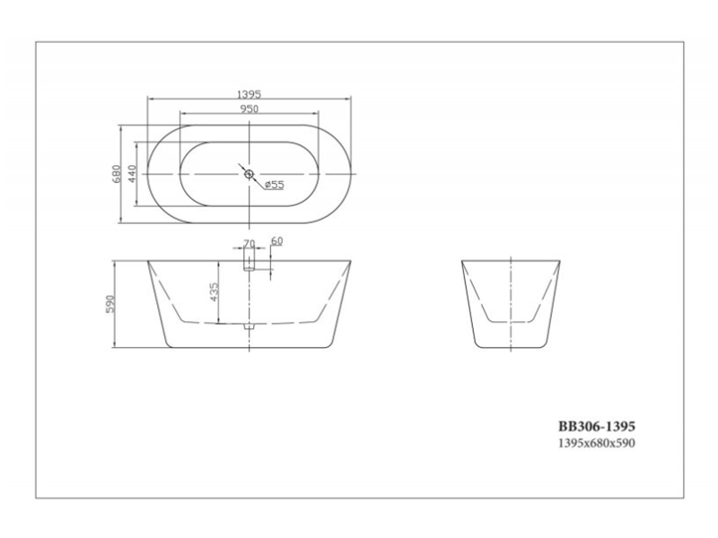 Купить Акриловая ванна BelBagno 140 х 70 см, цвет белый, BB306-1395