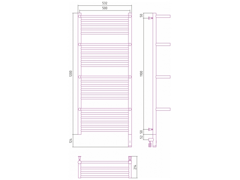 Купить Полотенцесушитель электрический Сунержа Богема 3.0 1200 x 500 с 4 полками, ширина 53.2 см, высота 132.4 см, без покрытия, L/R