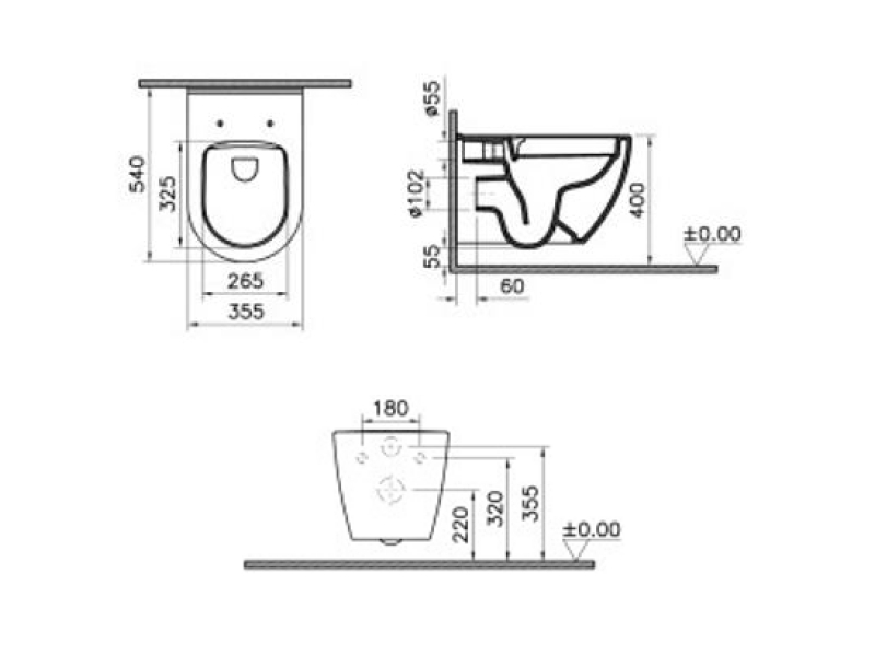 Купить Подвесной унитаз Vitra безободковый, белый, 7510B003-0075