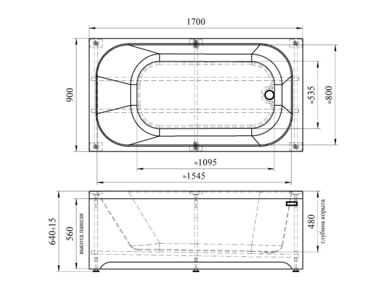 Купить Ванна акриловая Радомир Прованс 170 x 90 см с рамой-подставкой, белая, 1-01-0-0-1-187