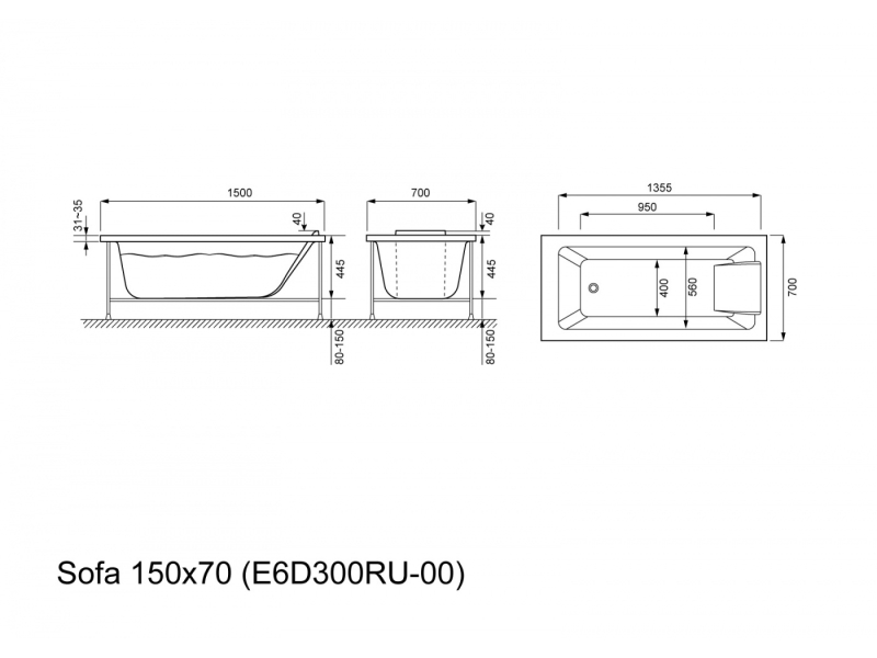 Купить Акриловая ванна Jacob Delafon Sofa, 150 x 70 см, E6D300RU-00