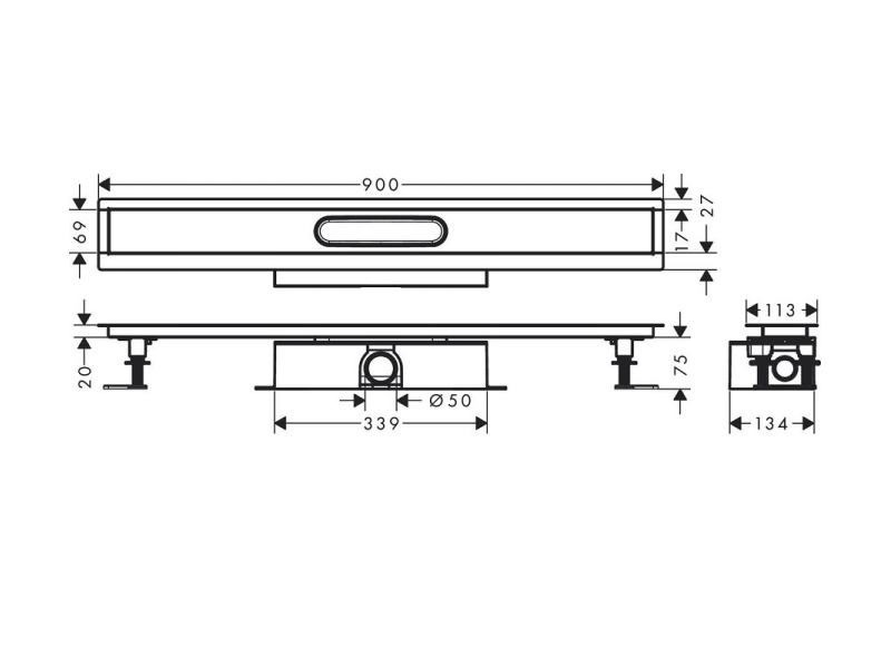 Купить Дренажный канал Hansgrohe uBox universal, 90 см, стандартный (не вровень с полом), 56025180