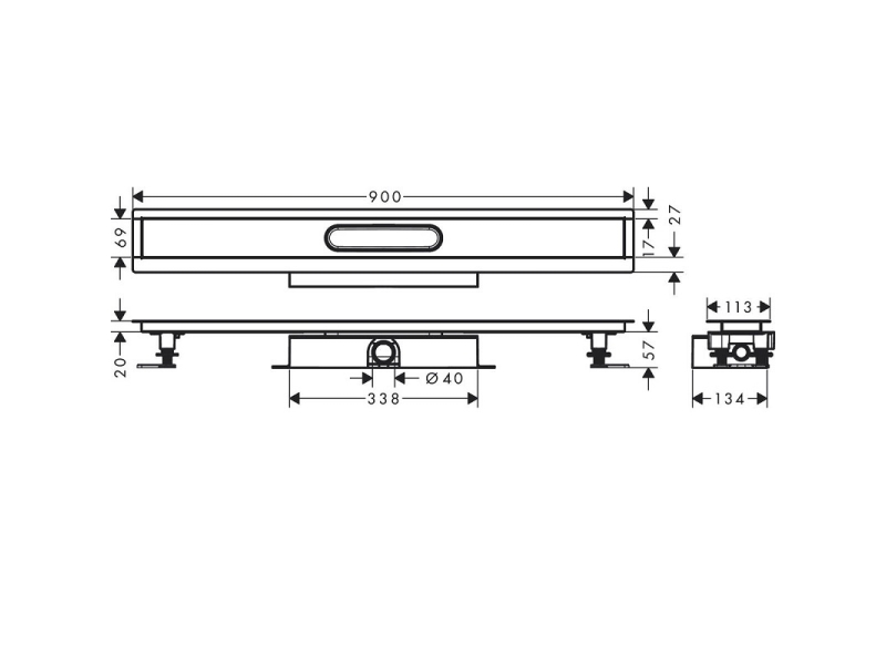 Купить Дренажный канал Hansgrohe uBox universal, 90 см, установка вровень с полом, 56019180