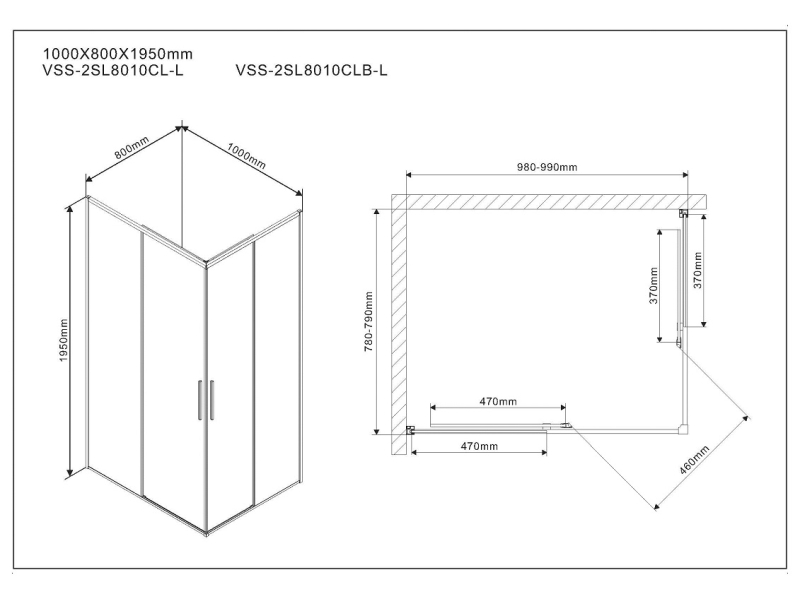 Купить Душевой уголок Vincea Slim 100 x 80 см, стекло прозрачное, профиль черный матовый, VSS-2SL8010CLB-L/R