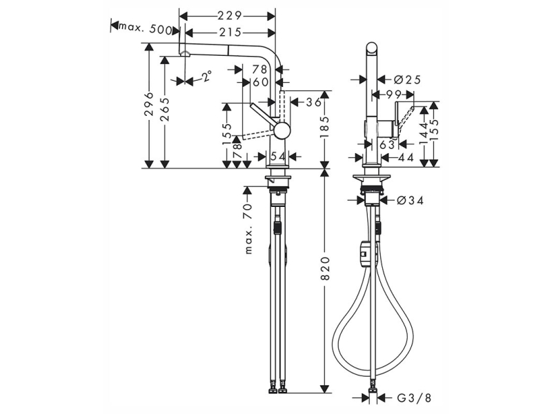 Купить Кухонный смеситель Hansgrohe Talis M54, 72845000, с вытяжным изливом, хром