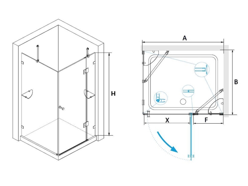 Купить Душевой уголок RGW HO-44, 01064490-11, 90 х 100 x 195 см, дверь распашная, стекло прозрачное, хром