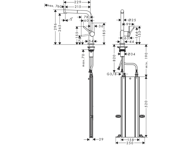 Купить Кухонный смеситель Hansgrohe Talis M54 72809670, с вытяжным изливом, в комплекте с коробом sBox для шланга, чёрный матовый