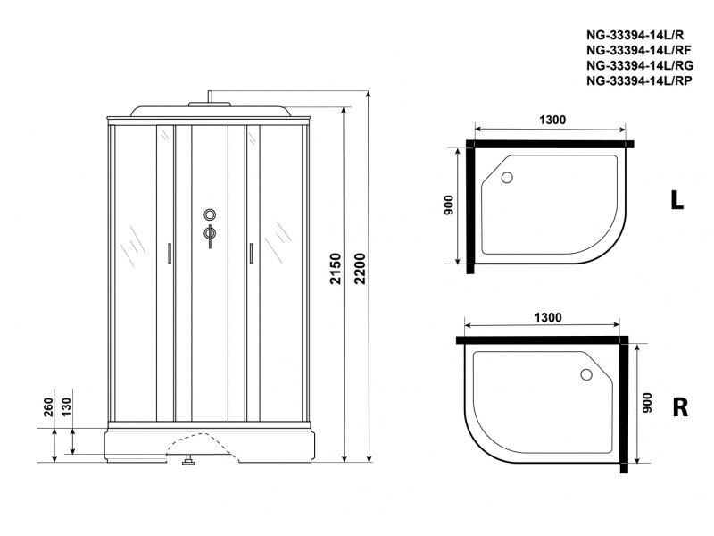 Купить Душевая кабина Niagara Classic 90 x 70 см, средний поддон, профиль серебро, стекло матовое, левая/правая, NG-33974-14LF/NG-33974-14RF