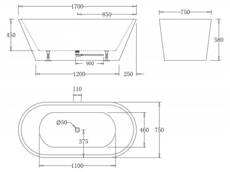 Купить Ванна акриловая BelBagno 170 х 75 см, без перелива, BB61-1700-W0