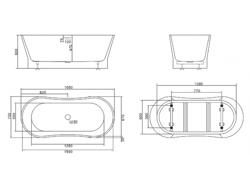 Купить Ванна акриловая BelBagno BB406-1650-730, 165 х 75 см