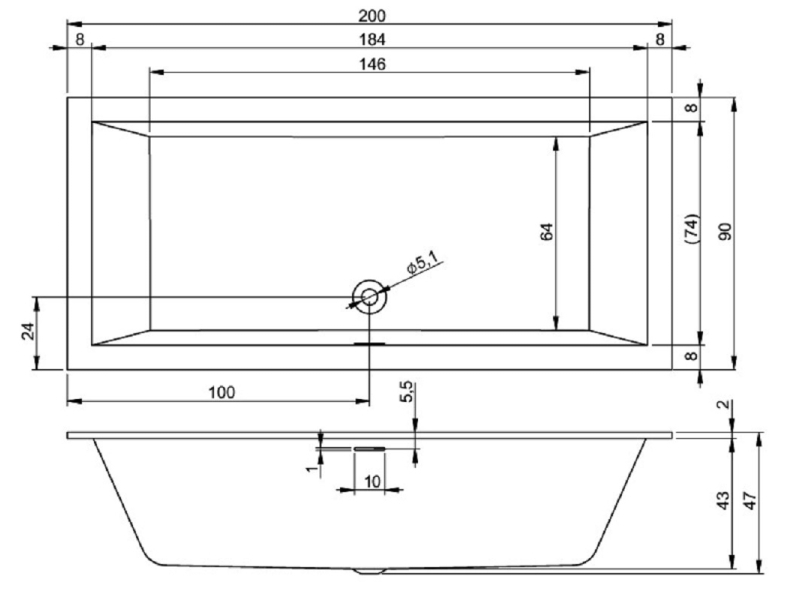 Купить Акриловая ванна Riho Rething Cubic 200 x 90 см, белая глянцевая, B110001005