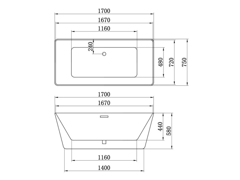 Купить Ванна акриловая Vincea VBT-106, 170 x 75 см, слив-перелив в комплекте, белый