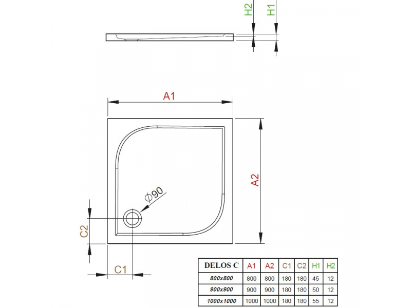 Купить Поддон для душа Radaway Delos C900, 90 х 90 см, квадратный, SDC0909-01