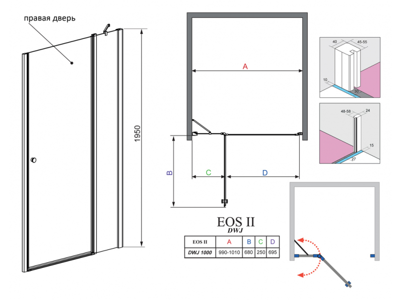 Купить Душевая дверь в нишу Radaway EOS II DWJ 100 R