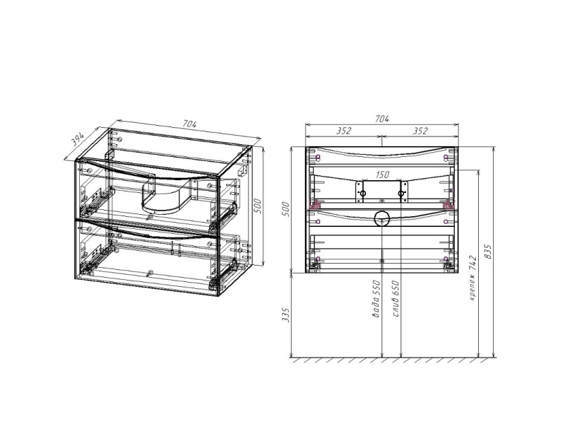 Купить Тумба под раковину Vincea Mia Slim 70 см, подвесная, серый бетон, VMC-2MC700S1BT