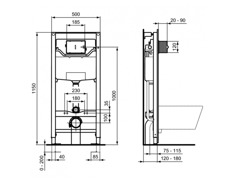 Купить Инсталляция Ideal Standard Prosys 120 M R020467, с унитазом T471701 i.life A RimLS+ безободковый c сиденьем микролифт T453101, комплект, I001701