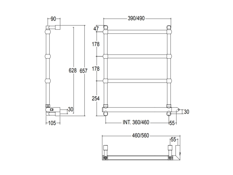 Купить Полотенцесушитель электрический Margaroli Sole 542/TS 5424704CRNBTS Box, высота 65.7 см, ширина 56 см, хром