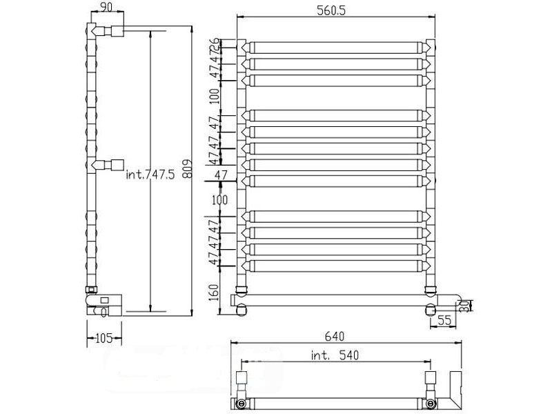 Купить Полотенцесушитель электрический Margaroli Sole 2-564 BOX 2564560CRC, высота 80.9 см, ширина 64 см