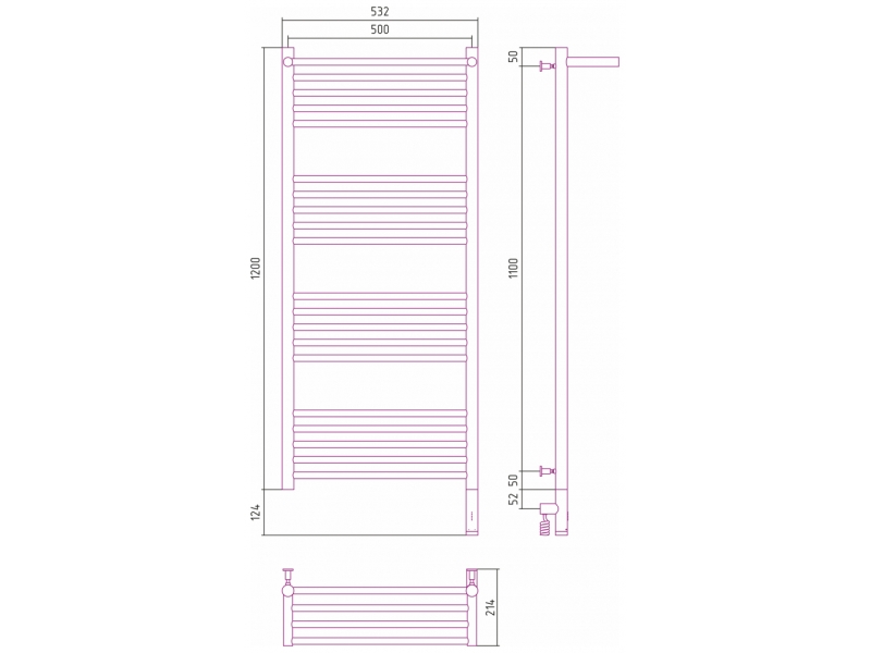 Купить Полотенцесушитель электрический Сунержа Богема 3.0 1200 x 500 с полкой, ширина 53.2 см, высота 132.4 см, без покрытия, L/R