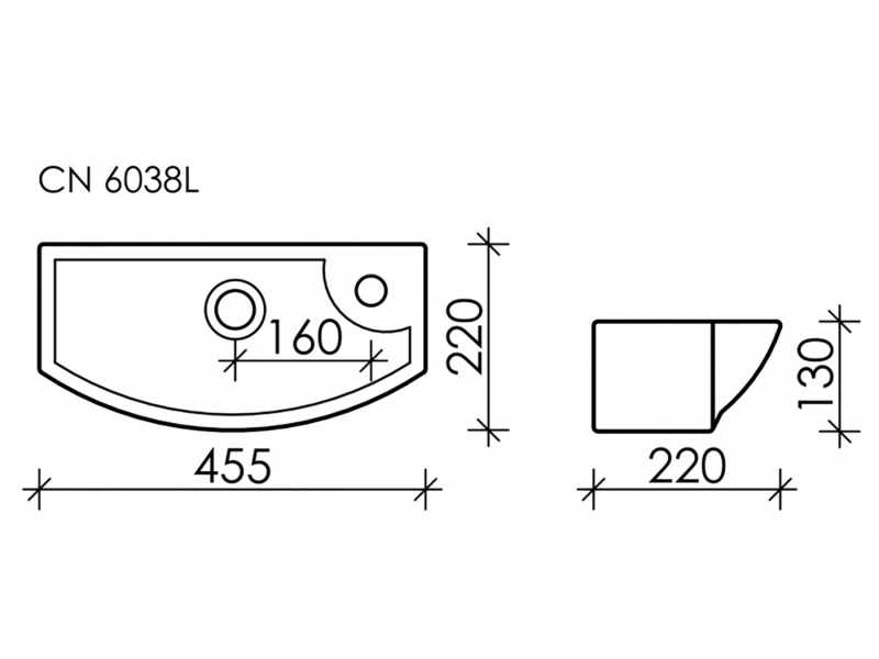 Купить Раковина Ceramica Nova Element, 45.5 х 22 х 13 см, левая/правая, цвет белый, CN6038L/R