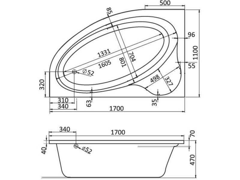 Купить Ванна акриловая Santek Эдера 170x110 левосторонняя белая 1.WH11.1.995