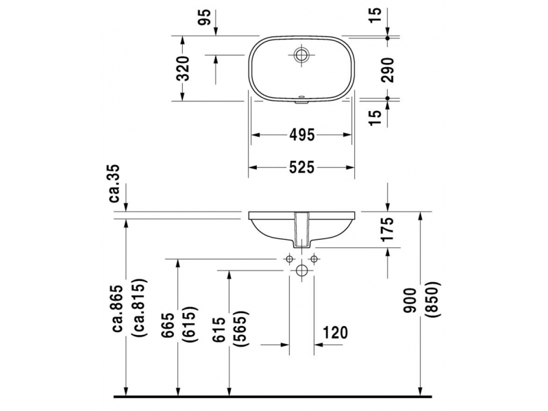 Купить Раковина Duravit D-Code 0338490000, врезная снизу, 49.5 x 29 x 17.5 см