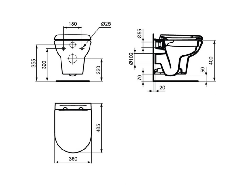 Купить R002601 EXACTO Rimless безободковый подвесной унитаз с сидением и крышкой с функцией плавного закрытия UV09001, дюропласт, с функцией fast fix