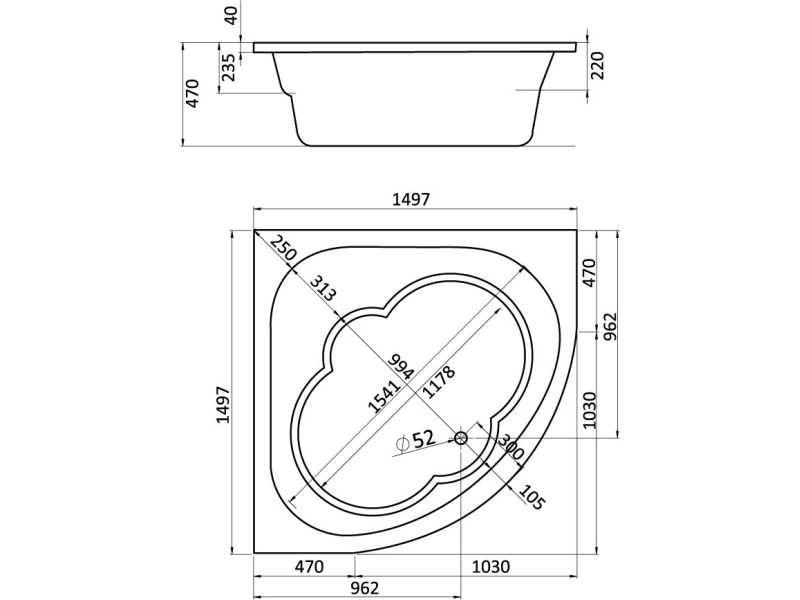 Купить Ванна акриловая Santek Канны 150х150 1.WH11.1.983