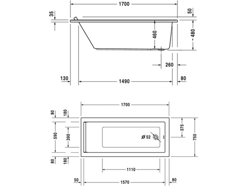 Купить Акриловая ванна Duravit Starck 170x75 700335000000000